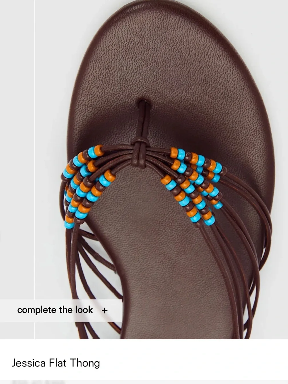 BRAND NEW, Reformation Jessica Flat Thong Sandal, Brown with Blue & Orange Beads